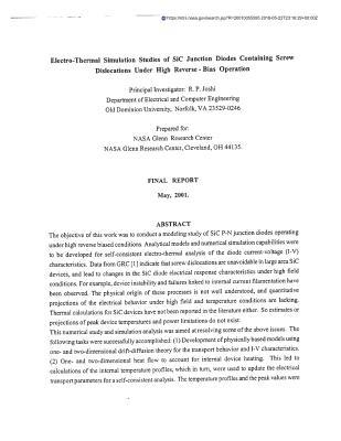 Download Electro-Thermal Simulation Studies of Sic Junction Diodes Containing Screw Dislocations Under High Reverse-Bias Operation - National Aeronautics and Space Administration file in ePub